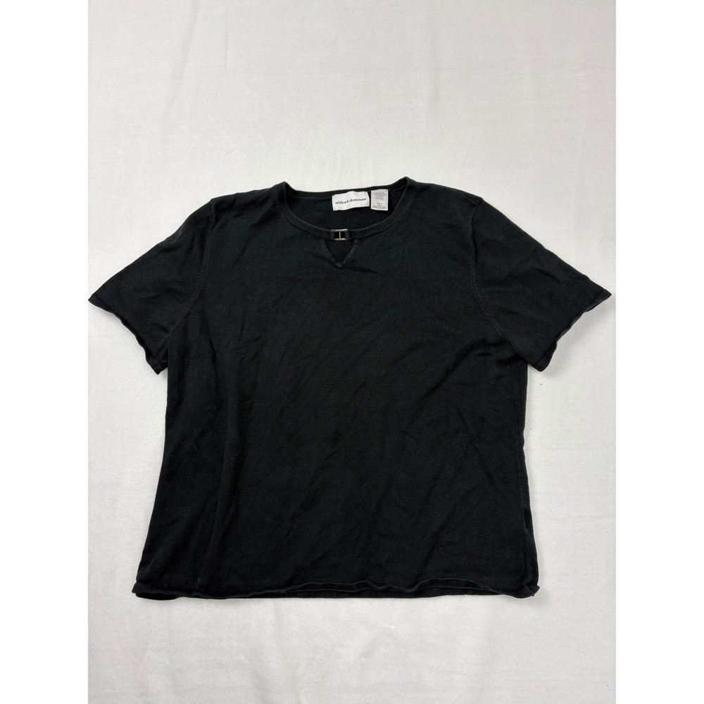 Alfred Dunner Womens Black Short Sleeve Knit Top Keyhole Hardware Size Large N2